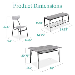 6-Piece Modern Dining Set w/ Storage Racks, Table, Bench, 4 Chairs - 55in