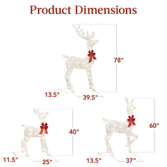 6.5ft 3-Piece Lighted Christmas Deer Set Outdoor Decor with LED Lights