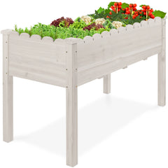 Raised Garden Bed, Scalloped Elevated Wooden Planter Box - 48x24x30in