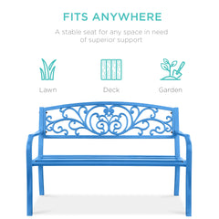 Steel Bench for Outdoor, Patio, Garden w/ Floral Design - 50in