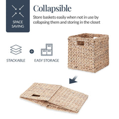 Set of 5 Collapsible Hyacinth Storage Baskets w/ Inserts - 12x12in