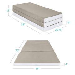 4in Portable Mattress Topper, Tri-Fold Mattress Pad - Taupe