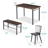 4-Piece Farmhouse Dining Table Set w/ 2 Black Spindle Chairs, Bench, Table