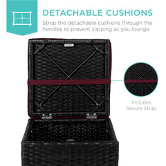 Set of 2 Wicker Ottomans, Multipurpose w/ Removable Cushions, Steel Frame