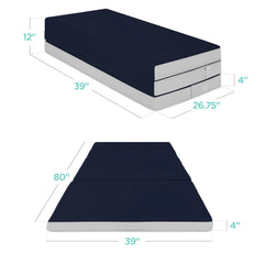 4in Portable Mattress Topper, Tri-Fold Mattress Pad - Midnight Blue