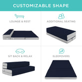 4in Portable Mattress Topper, Tri-Fold Mattress Pad - Midnight Blue