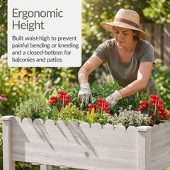 Raised Garden Bed, Scalloped Elevated Wooden Planter Box - 48x24x30in
