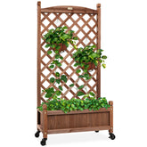 Wood Planter Box & Lattice Trellis w/ Drainage, Optional Wheels
