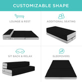 4in Portable Mattress Topper, Tri-Fold Mattress Pad - Onyx Black