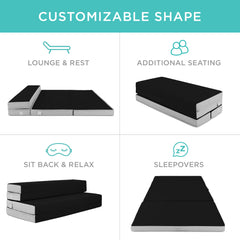 4in Portable Mattress Topper, Tri-Fold Mattress Pad - Onyx Black