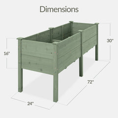 72" x 24" x 30" Raised Wooden Garden Bed w/16" Depth, Elevated Wood Planter
