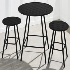 3-Piece Patio Bar Height Bistro Set w/ Backless Stools, Slatted Design