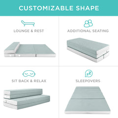4in Portable Mattress Topper, Tri-Fold Mattress Pad - Seafoam