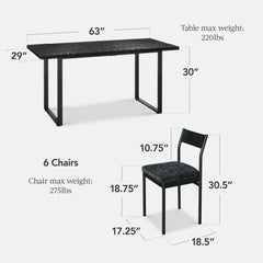 7-Piece Modern Dining Set, Kitchen Table w/ 6 Chairs, Metal Frame