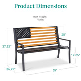 Indoor Outdoor Steel Bench w/ American Flag Backrest, 790lb Capacity