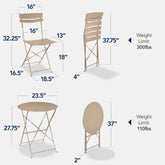 3-Piece Small Folding Patio Bistro Set w/ 2 Chairs