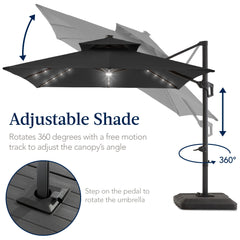 9x12ft 2-Tier Outdoor Solar LED Cantilever Patio Umbrella