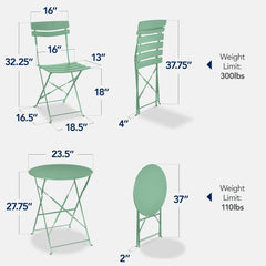 3-Piece Small Folding Patio Bistro Set w/ 2 Chairs