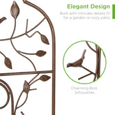 Iron Arched Garden Trellis Fence Panel w/ Branches, Birds - 60x15in