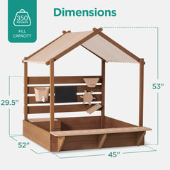 Deluxe Wooden Sandbox with Canopy & Water Table for Kids