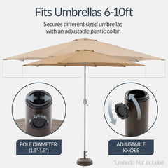 Plastic Patio Umbrella Base Pole Holder Accessory w/ Adjustable Knob