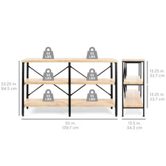 3-Tier Industrial Hallway Console Table for Living Room, Entry Way - 55in
