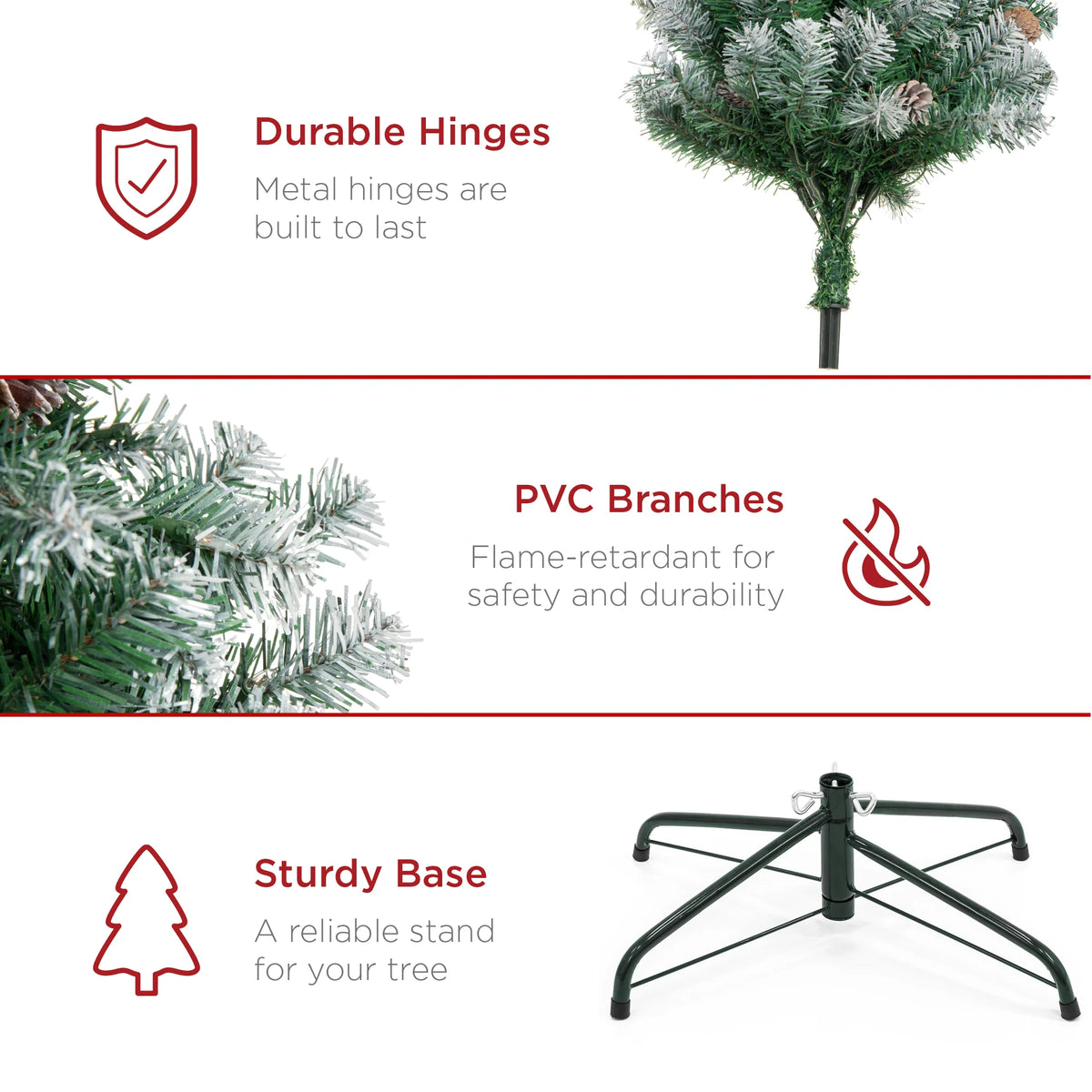 Pre-Decorated Christmas Tree w/ Pinecones, Flocked Branch Tips