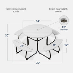 8-Person Circular Picnic Table w/ Umbrella Hole, 4 Benches