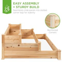 3-Tier Raised Fir Wood Garden Bed Planter w/ Stackable & Flat Setup