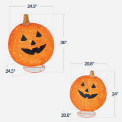 2pc Lighted Pop-Up Outdoor Halloween Holiday Pumpkin Set w/ 130 LED Lights