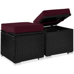 Set of 2 Wicker Ottomans, Multipurpose w/ Removable Cushions, Steel Frame