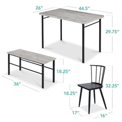 4-Piece Farmhouse Dining Table Set w/ 2 Black Spindle Chairs, Bench, Table