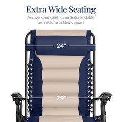 Oversized Padded Zero Gravity Chair, Folding Recliner w/ Headrest, Side Tray