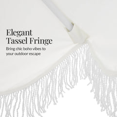 9ft Boho Fringe Umbrella  Tilt, UPF50+, Steel Pole