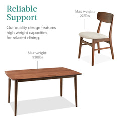 7-Piece Mid-Century Modern Dining Set, Wood Upholstered w/ 6 Chairs