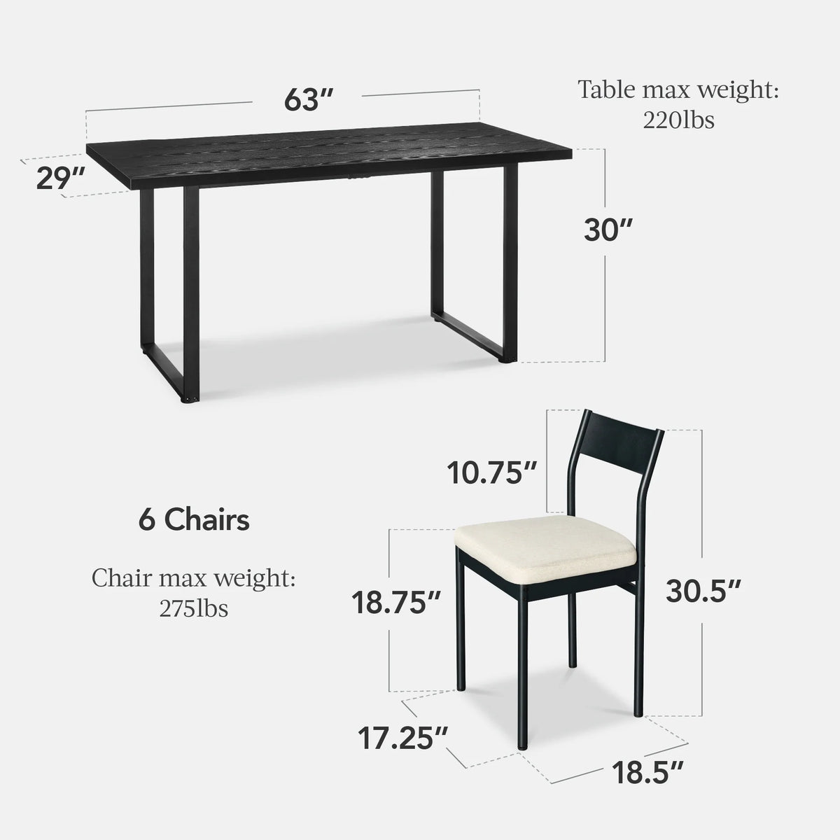 7-Piece Modern Dining Set, Kitchen Table w/ 6 Chairs, Metal Frame