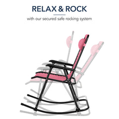 Folding Outdoor Zero Gravity Rocking Lounge Chair w/ Headrest Pillow