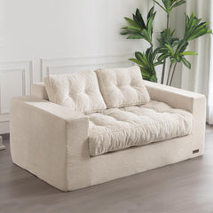 MAXYOYO Bean Bag Chair for Adults, Upholstered Floor Sofa with Armrests, Loveseat Boneless Couch with Tufted Cushion & Backrest, Sofa in A Box, Large Bean Bag Couch for Bedroom Living Room, Beige(Beige,Loveseat)
