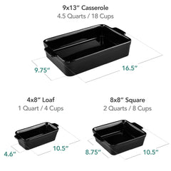 3-Piece Ceramic Bakeware Set, Stoneware Baking Dishes, Casserole Serving Set
