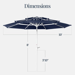 10ft 3-Tier Patio Market Umbrella White Pole, Push Button Tilt, Crank Lift