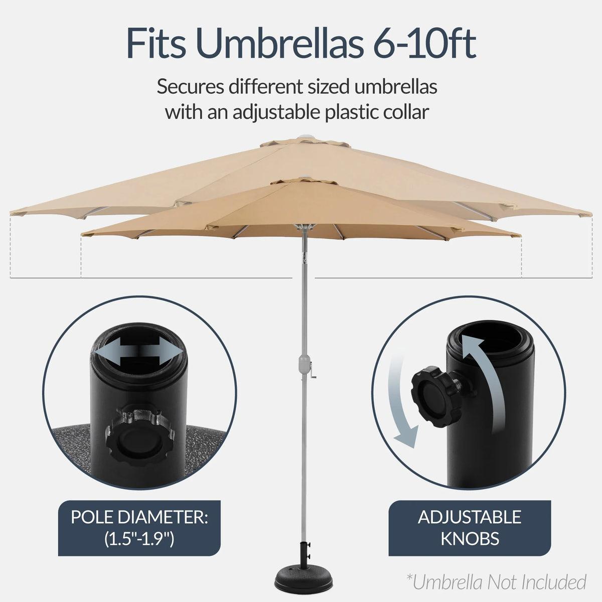 Plastic Patio Umbrella Base Pole Holder Accessory w/ Adjustable Knob