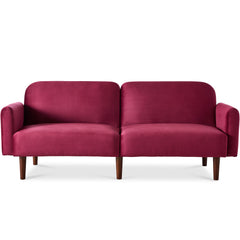 Curved Convertible Futon, Velvet Fabric Split-Back Sleeper Bed