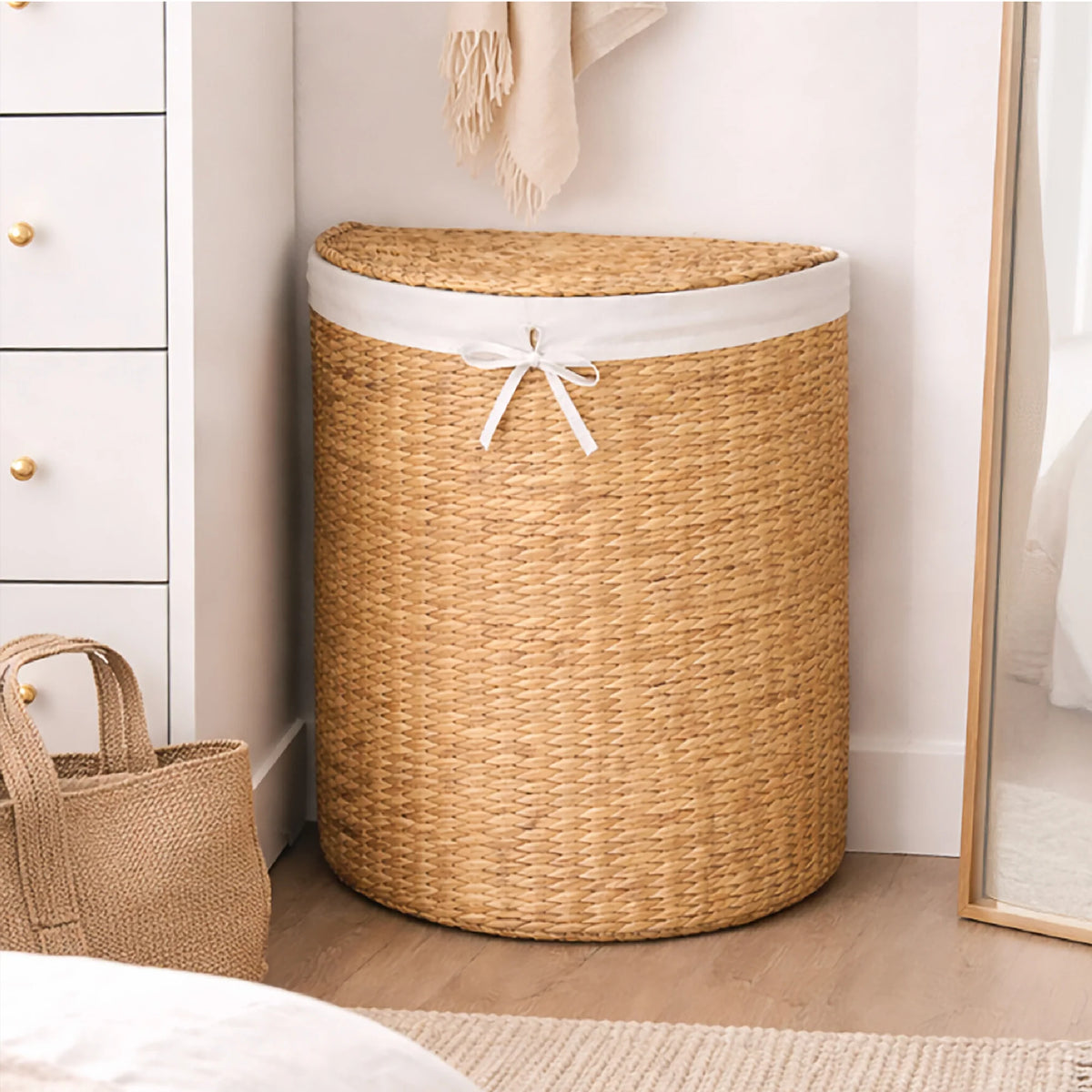 Half Moon Round Laundry Hamper w/ Lid