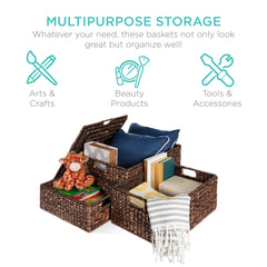 Set Of 3 X-Large Multipurpose Hyacinth Storage Baskets And Organizer Tote