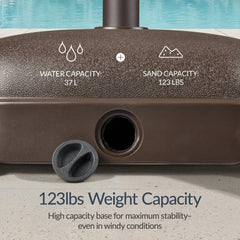 123lb Capacity Fillable Mobile Umbrella Base w/ 4 wheels - Dome Square