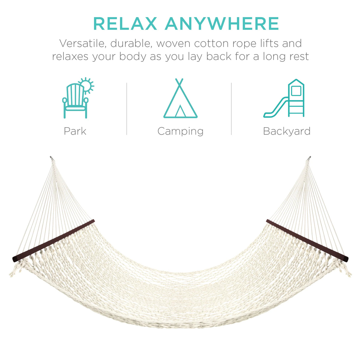 Cotton Rope 2-Person Double Hammock w/ Spreader Bars, Carrying Case