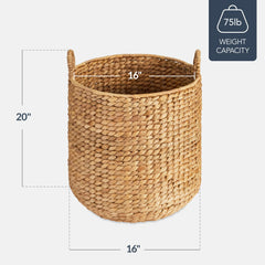 Round Storage Basket w/ Handles, Handwoven Water Hyacinth Tote