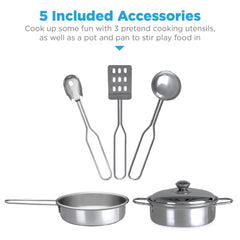 Pretend Play Wooden Farmhouse Kitchen Set w/ Storage, 5 Accessories
