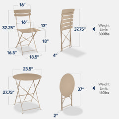3-Piece Small Folding Patio Bistro Set w/ 2 Chairs