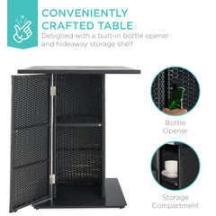 5-Piece Wicker Bar Set w/ 4 Stools, Built-In Bottle Opener, Hidden Storage
